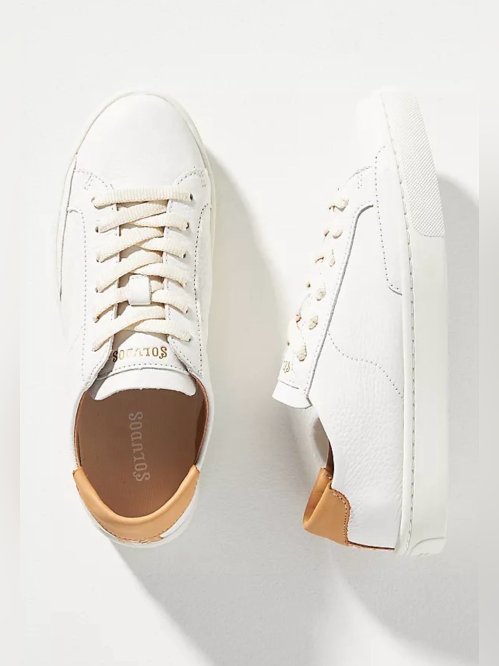 Soludos White Leather Sneakers with Tan Heel Tab sz 8.5